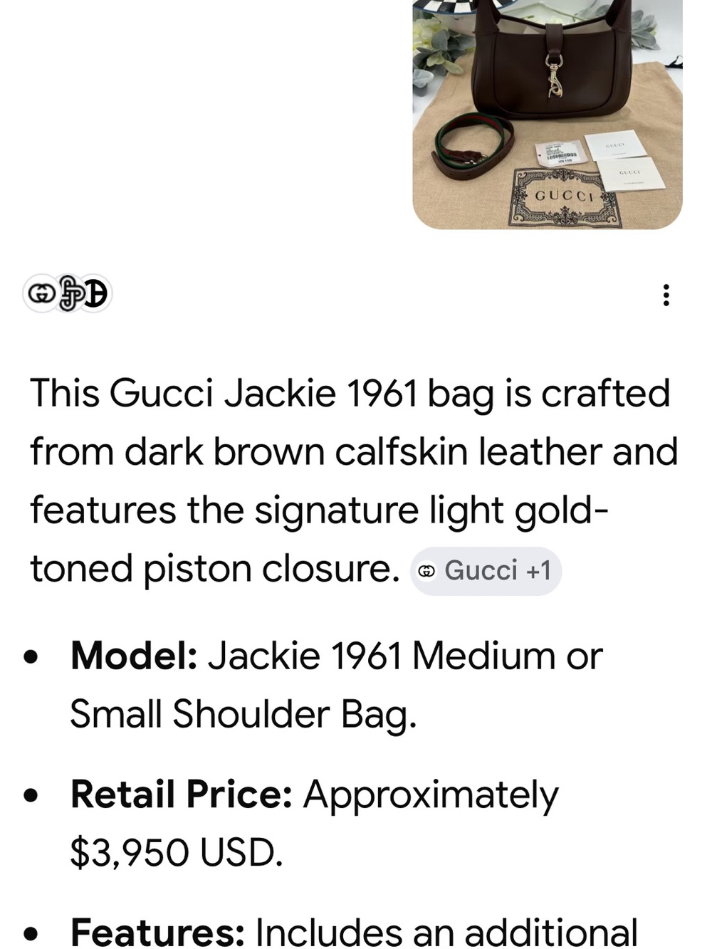 Women's Gucci Jackie 1961 calf skin Leather shoulder Bag made in Italy - Picture 12 of 16